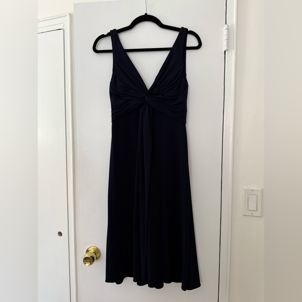Amsale Midnight Blue V-Neck Knee Length Dress